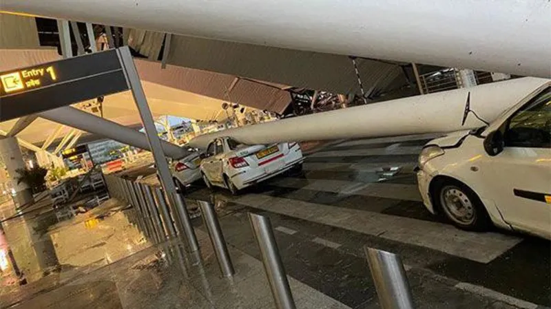 A canopy over Terminal 1 caved in after heavy rain