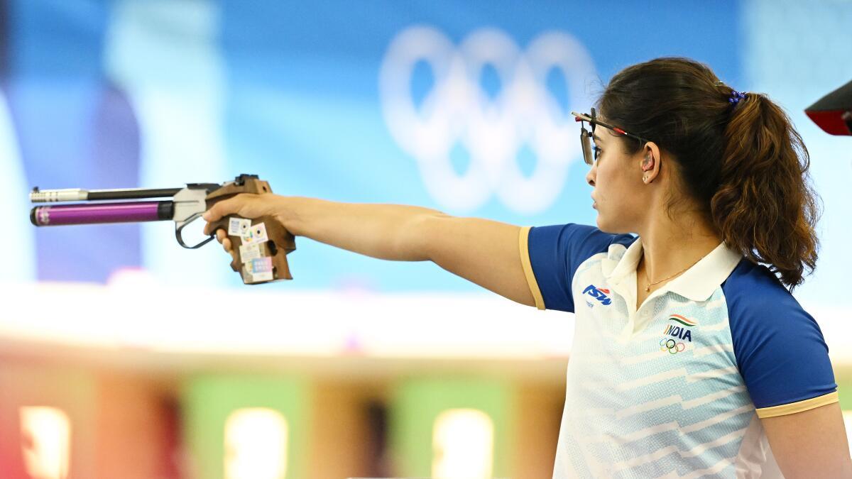 Manu Bhaker in action during the 2024 Paris Olympics